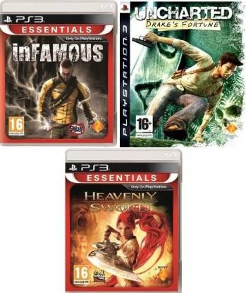SONY PlayStation 3 (PS3) 500 GB with In Famous, Uncharted Drake's Fortune, Heavenly Sword