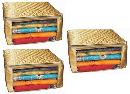 Addyz Plain Pack of 3 Pisces Plain Large Satin Saree Salwar Suit Kamiz Cover Storage Bag Storage Bag