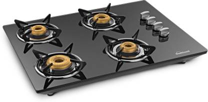 Sunflame CT HOB 4 Burner Glass, Stainless Steel Manual Hob