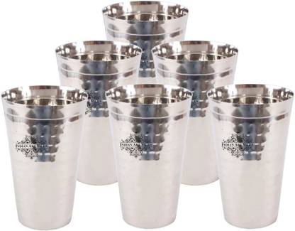 IndianArtVilla (Pack of 6) Steel Hammered Set of 6 Lassi Glass Tumbler Cup 750 ML each - Serving Drinking Water Glass Water/Juice Glass