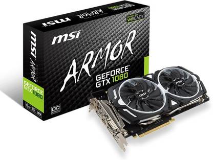 MSI GTX 1080 ARMOR 8G OC. GDDR5X 8 GB NVIDIA Chipset 256 bit 1657 MHz Graphics Card