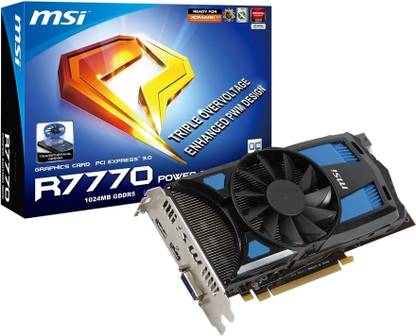 MSI R7770 Power Edition 1GD5/OC GDDR5 1 GB AMD/ATI Chipset 128 bit 1100 MHz Graphics Card