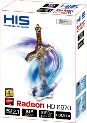 HIS Radeon HD 6670 GDDR5 1 GB AMD/ATI Chipset 128 bit 800 MHz Graphics Card