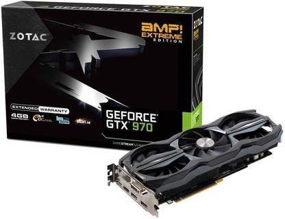 ZOTAC GTX 970 AMP Extreme Edition DDR5 4 GB NVIDIA Chipset 256 bit 7200 MHz Graphics Card