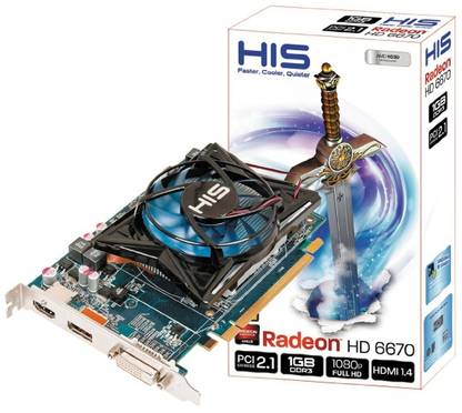 HIS Radeon HD 6670 GPU DDR3 1 GB AMD/ATI Chipset 128 bit 800 MHz Graphics Card