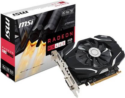 MSI Radeon RX 460 4G OC GDDR5 4 GB AMD/ATI Chipset 128 bit 1210 MHz Graphics Card