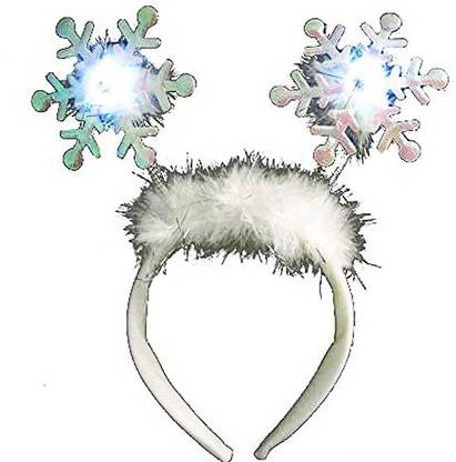 Generic Glitter Sparkly Light Up Flashing Snowflake Headband Feather Trim Head Band