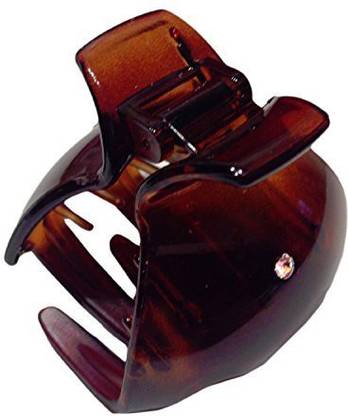 Generic Parcelona French Medium Fat Captain Celluloid Shell 2 Crystals Jaw Hair Claw Clamp Clutcher for Thick Hair Hair Claw