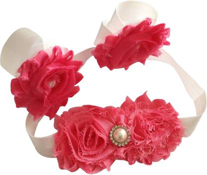NeedyBee Infant Baby Girls Barefoot Sandals and Headband Combo Hair Accessory Set