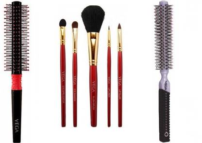 VEGA Set of 5 Make-up Brushes & Round and Roll brushes