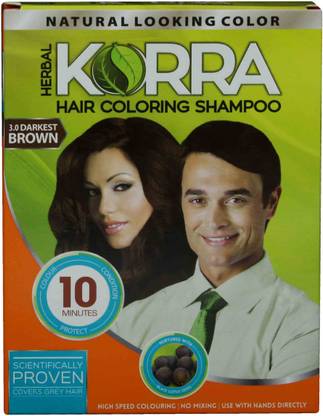 Korra Coloring Shampoo Darkest Brown Color pack of 30 "30 ML Each" , Darkest Brown