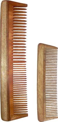 Ginni Marketing Combo of 2 Neem Wood Combs (regular-7.5" and baby/small-5" )