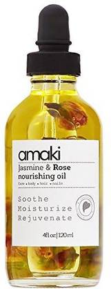 AMAKI SKINCARE Oil for Face Body Hair Nails- Blend of Evening Primrose, Argan, Jojoba, Sweet Almond, Rosehip with Bergamot, Rose Geranium and Jasmine Essential Oil Hair Oil