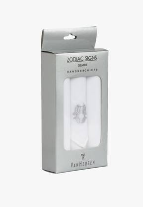 VAN HEUSEN 'GEMINI" Zodiac Sign Cotton ["White"] Handkerchief