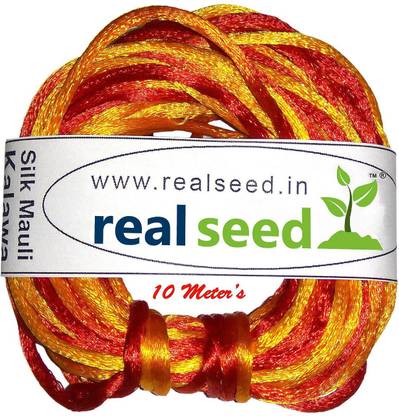 Real Seed Silk Mauli - Kalawa - Raksha Sutra with two natural colours Red and Saffron in silk thread 10 Meters