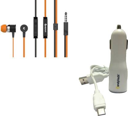 Candytech Car Charger With Charging Cable and Stereo Dynamic Earphones combo HF-S-40-OG Wired Gaming