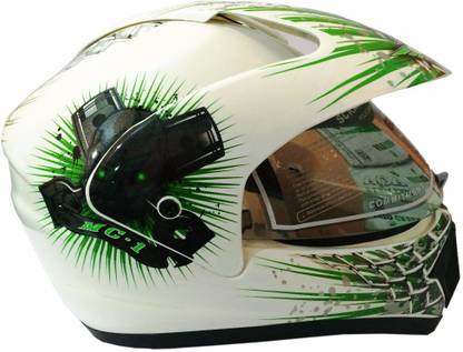 GLIDER Full Face ISI Sports (White With Green) Motorbike Helmet