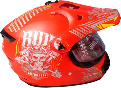 AutoGREEN X7 Red With Silver Graphic Motorbike Helmet