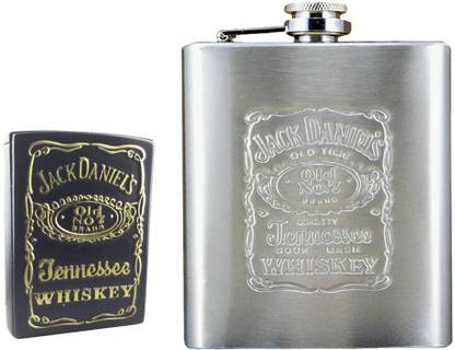 Soy Impulse Jack Daniels Combo of Stylish Lighter and Jack Daniels Steel Hip Flask