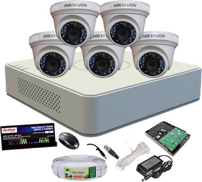 HIKVISION HDTVI Full Combo, DS-2CE56C2T-IR Dome Camera 5Pcs + 1TB HDD + Active Cable + F1 Mini DVR Security Camera