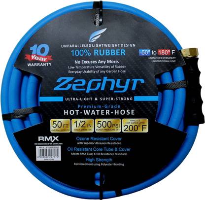 ZEPHYR ZPYHWE13050F Next-Gen Rubber Garden Hose - Ultra-Light Yet Super-Strong - 1/2" X 50' (15M) W/ 10 Year Warranty - With Brass End-Fittings Hose Pipe