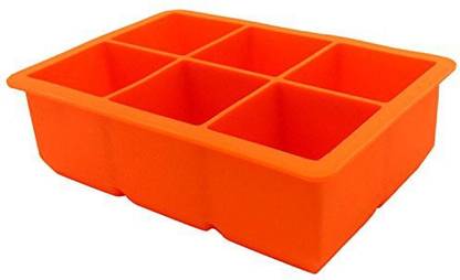 PuTwo 6 Partitions Cube Ice Pop Molds Large Ice Cube Tray Xl 2Inch Super Giant Block Cube Trays Orange Plastic Ice Cube Tray
