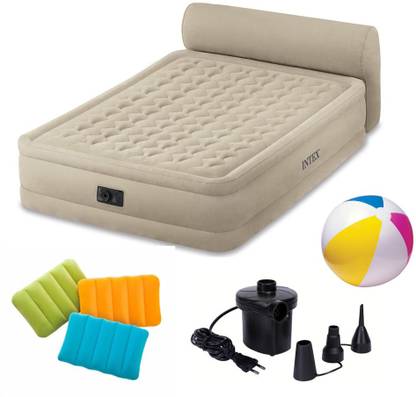 INTEX Blazon Headboard Raised Airbed,Fiber Technology & built in electric pump ,3 pillows and air ball Inflatable Sleeping bed