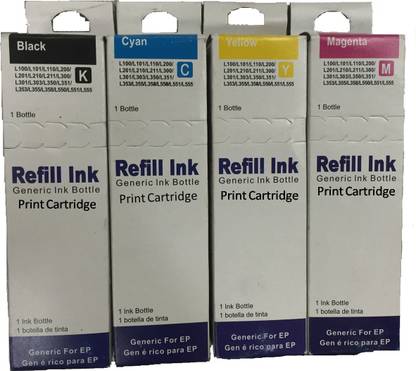 Print Cartridge Set For Epson L310 Black + Tri Color Combo Pack Ink Cartridge