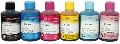 Formujet Refill Ink T6731, T6732, T6733, T6734, T6735 & T6736 For Use In Epson L800 / L805 / L810 / L850 / L1800 Printers - 100 ML Each Bottle - 6 Colors Combo Black Ink Cartridge
