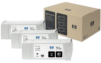 HP 81 3-pack 680-ml Black Dye Cartridges