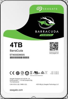 Seagate BarraCuda 4 TB Desktop, Surveillance Systems, All in One PC's, Servers SATA Internal Hard Disk Drive (HDD) (ST4000DM005)