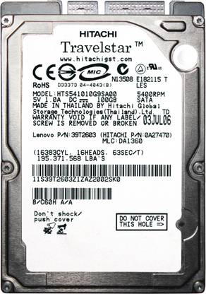 Hitachi Travelstar 100 GB Laptop Silver Metalic SATA Internal Hard Disk Drive (HDD) (HTS541010G9SA00)