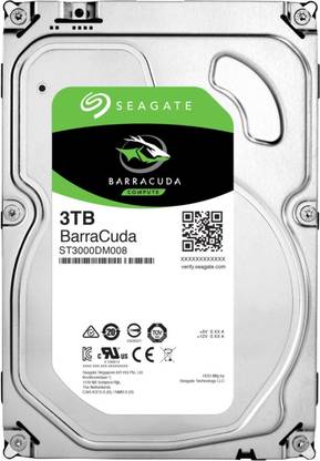 Seagate BarraCuda 3 TB Desktop, Surveillance Systems, All in One PC's, Servers SATA Internal Hard Disk Drive (HDD) (ST3000DM008)