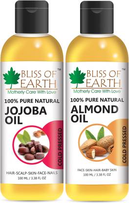 Bliss of Earth Jojoba Oil & Sweet Almond Oil (100ML Each) Coldpressed & Unrefined Combo Set