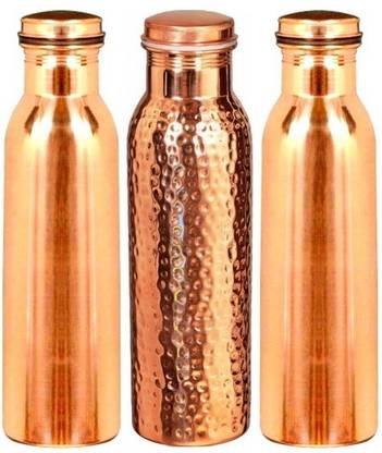 Royal Merchant Simple and hammerd jointless 100% laekproof pure copper water botle (set of 3 1000 ml Bottle