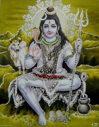 Lord Shiva/ Shivji/ Hindu God Poster with Glitter -reprint on paper (Unframed : Size 9"x11" Inches) Paper Print