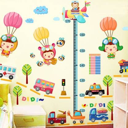 Shrih 140 cm Height Chart with Cute Babies and Parachute' Wall Sticker Non-Reusable Sticker