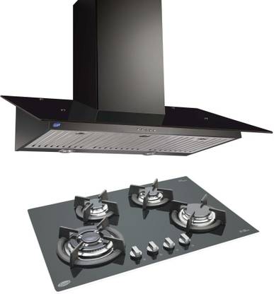 Glen Glen Cooker Hood (Chimney) 6077 Black 1000BF 60cm  LTW + BUILT IN HOB 1074 TR GLASS ( COMBOS ) Wall Mounted Black 1000 CMH Chimney