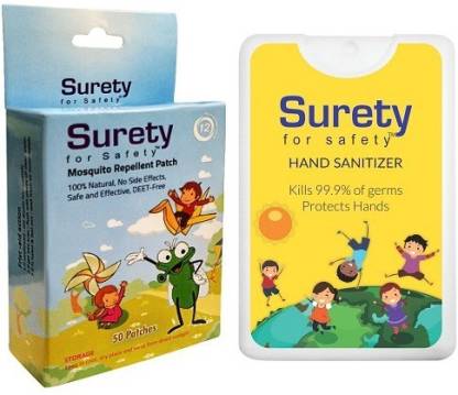 Surety for Safety Hand Sanitizer Lemon (20ml) + Mosquito Repellent Patch 50