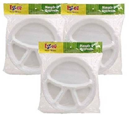 EZEE Thermocol Plates Round 12 Inches 4 CP 75 Pieces (25 Pieces Each Pack) Plate Set