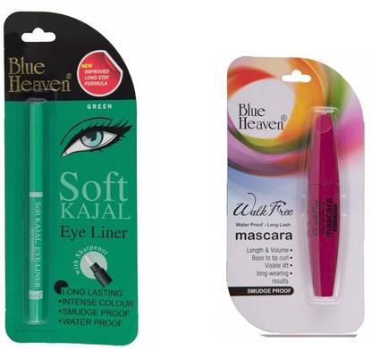 BLUE HEAVEN soft kajal green and walk free mascara ( pack of 2)