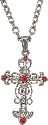 SmsTraders Red Cross Stone Silver Alloy Pendant Set