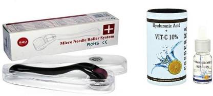 COSDERMA Derma Roller 2.5 mm + Hyaluronic Vitamin C serum Scar Reduction