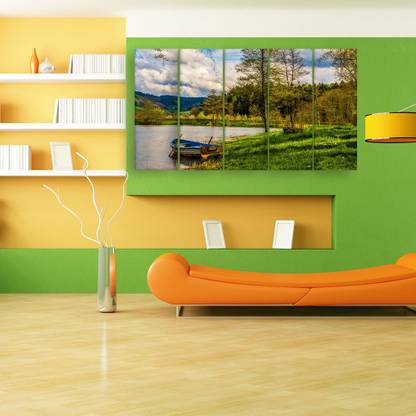 inephos Multiple Frames Scenic Boat Wall Painting Digital Reprint 30 inch x 52 inch Painting