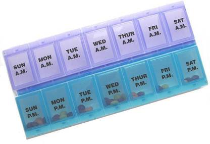 dk-eSTOR 7 days Tablet Pill Organizer Box with Snap Lids | 7-day AM/PM Pill Box