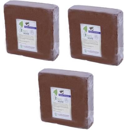 Green World Cocopeat Blocks 15 kgs Combo ( 3 Nos. Of 5 kg Blocks) Potting Mixture