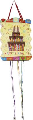 FUNCART Happy Birthday Cake Pull String Pinata (Khoi Bag) Pull String Pinata (Multicolor, Pack of 1) Pull String Pinata