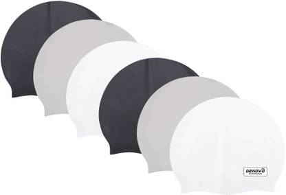 DENOVO DeNovo (Set of 6) Ecnomical Set of Silicone Swimming Caps (Black, White & Grey ) Swimming Cap