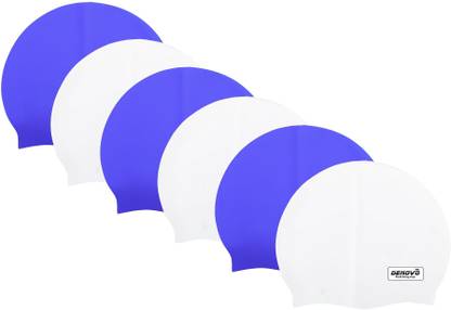 DENOVO DeNovo (Set of 6) Ecnomical Set of Silicone Swimming Caps (White & Blue) Swimming Cap