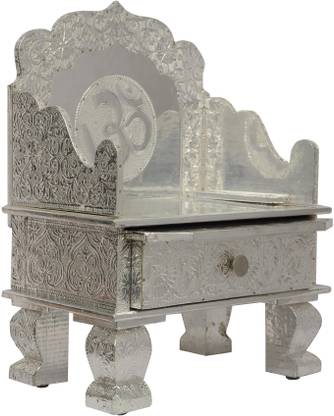 Pavitra Mandir 12 x 7 Aluminium Singhasan with Tray & Drawer Solid Wood Home Temple